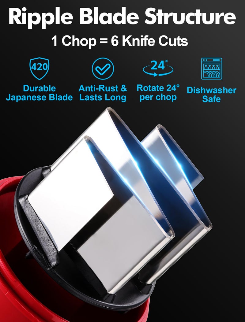 GDL Food Chopper, Hand Chopper Dicer Easy to Clean, Manual Slap Vegetable Cutter Onion Dicer, Garlic Mincer for Onion, Nut, Tomato, Pepper, Celery, etc, Red - Image 2